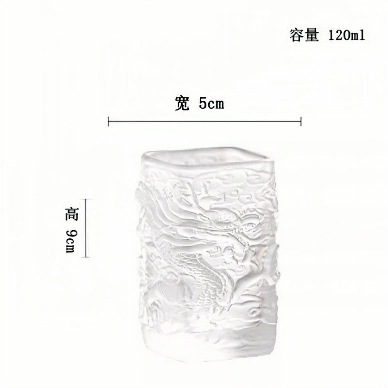 Vintage Square Heat-Resisting Clear Glass Master Tea Cup Creative Relief  Dragon Figurine