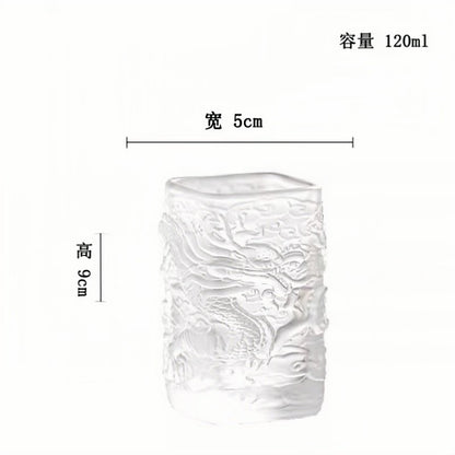 Vintage Square Heat-Resisting Clear Glass Master Tea Cup Creative Relief  Dragon Figurine