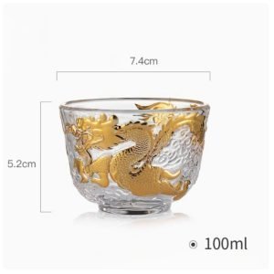 Gilding Year Of The Dragon Clear Glass Heat-Resisting Master Tea Cup Gold Dragon Figurine