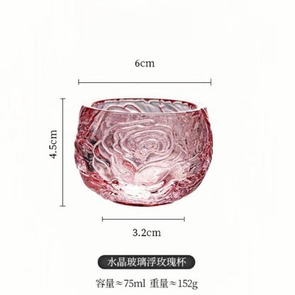 Vintage Relief Grey And Pink Rose Crystal Glass Master Gongfu Tea Cups Of Fortune For Sale
