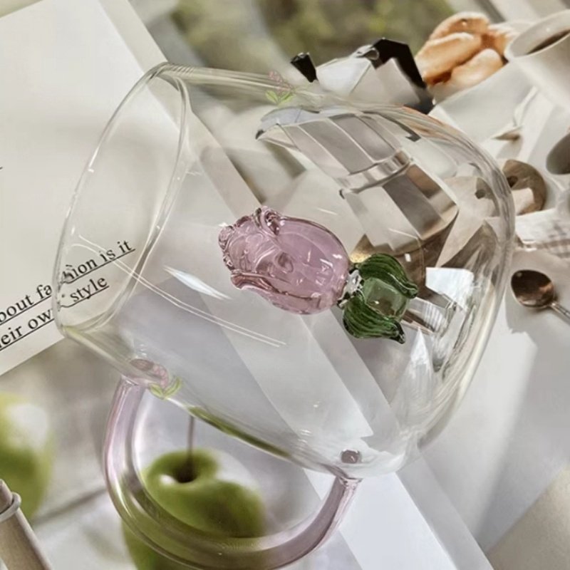Clear Class Pink Rose Cup Of Tea With Unique Stereoscopic Desert Rose Flower Mug