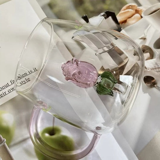 Clear Class Pink Rose Cup Of Tea With Unique Stereoscopic Desert Rose Flower Mug
